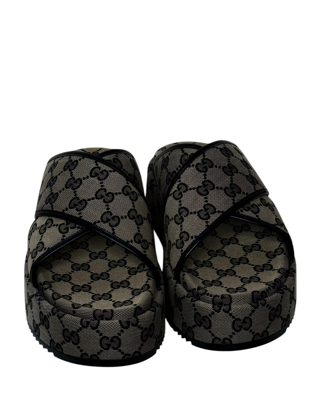 Gucci GG Canvas Platform Slides Sandals Beige Blue Sz 41 NWT - Picture 5 of 12